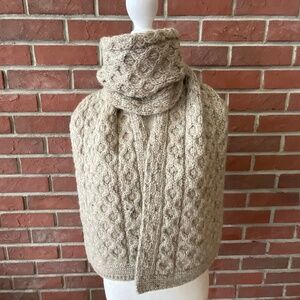 NEW Aran Crafts Beige Irish Wool Cable Knit Scarf 10”x64”Made in Ireland NWOT